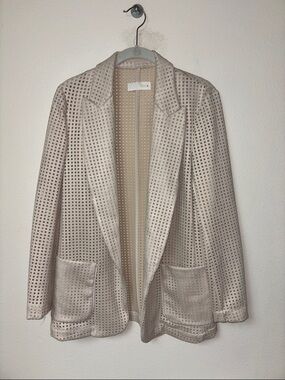 Zara Beige Perforated Notched Lapel Blazer